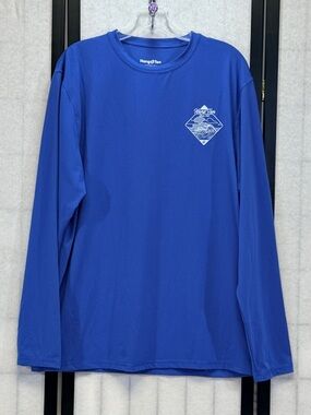 Hang Ten Blue UPF 50+ Long Sleeve Sun Tee Shirt L Performance Swim Beach Top